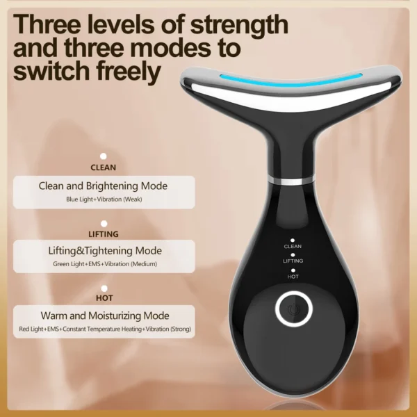 EMS Neck & Face Lifting Machine Skin Tightening Massager 3 Color LED Photon Facial Wrinkle Remover Newest Neck Beauty Device - Image 4
