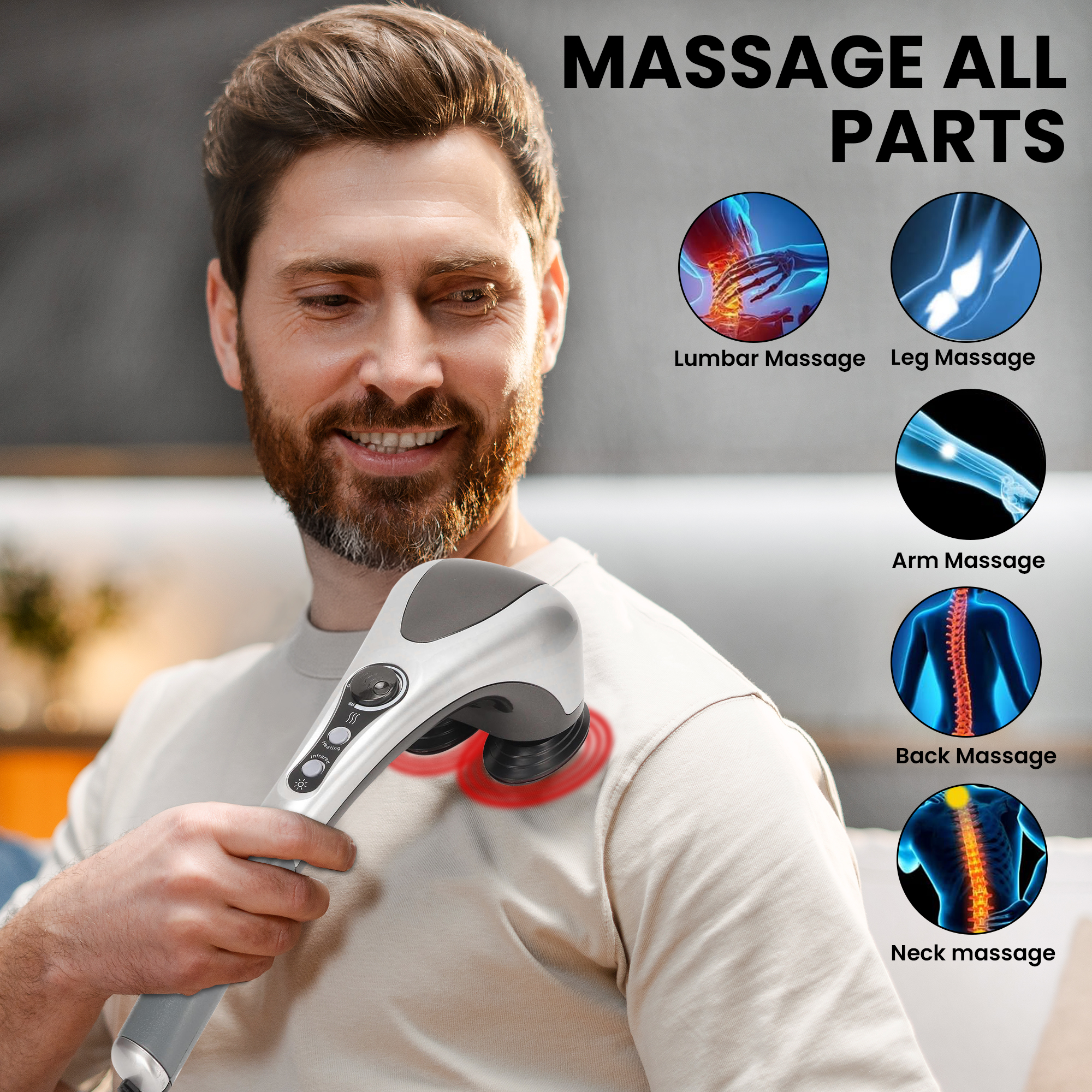 Electric Handheld Neck Back Massager – Deep Tissue Pain Relief with Dual Massage Heads - Image 2